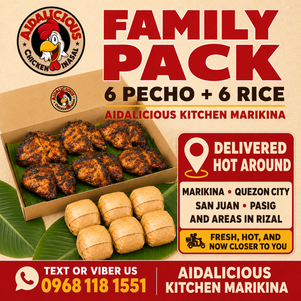 AidaLicious Family Pack advertising graphic featuring six chicken pieces and six rice portions