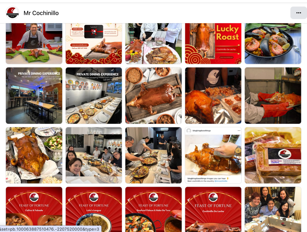 Mr. Cochinillo food and customer social media content grid