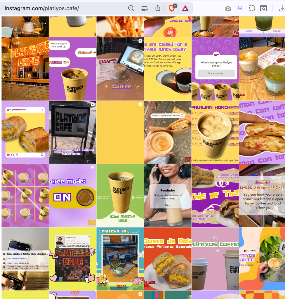 Platiyos Cafe colorful Instagram social media graphics grid